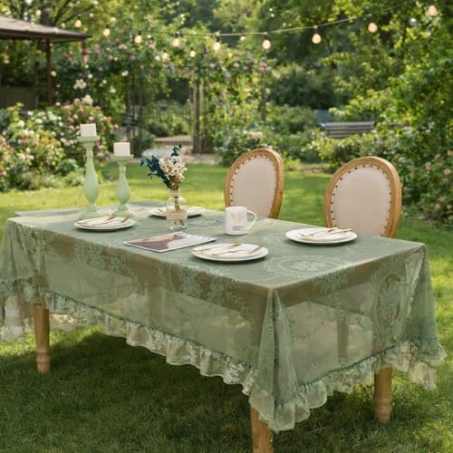 Sage Green Lace Tablecloth, Floral Rectangular Table Cloth 55”x40”