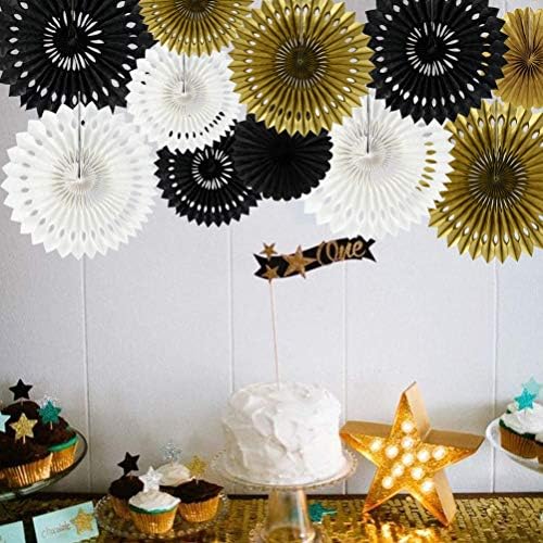 BEISHIDA Honeycomb Round Paper Fan Black Gold White Hanging Party Supplies