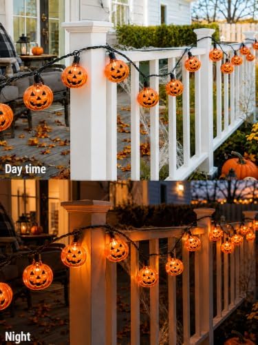 12FT 20 LED Outdoor Halloween Pumpkin String Lights Plug In, Waterproof