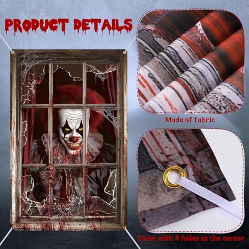 Newwiee 2 Pcs Scary Halloween Curtain Window Silhouette Cover Blood Clown
