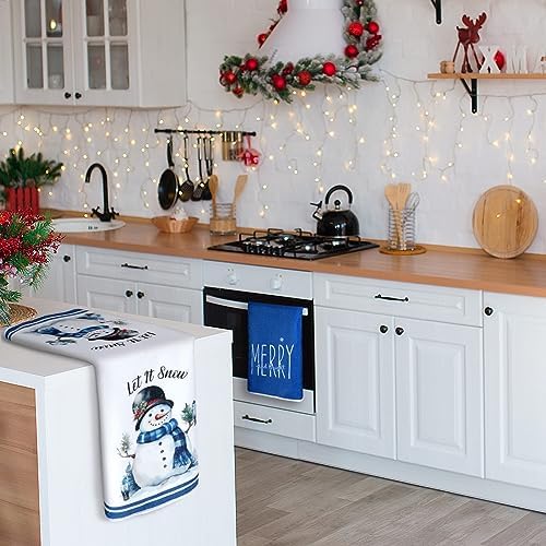 Bencailor 6 Pcs Christmas Kitchen Towel, Blue and White, Snowman