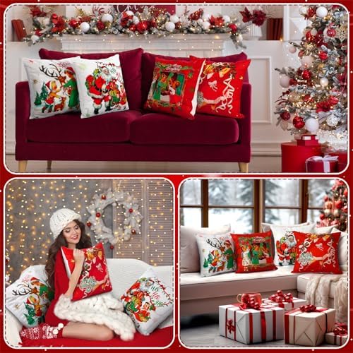 GlikCeil Set of 16 Halloween Pillow Covers 18 x 18 Inch Holiday Throw Pillow Covers Christmas Winter Fall Seasonal Pillowcases Decorative Cushion Pillowcases for Farmhouse Home Couch Sofa Decor
