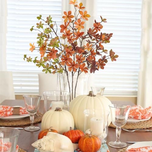 3 Pcs Fall Faux Greenery Stems, Artificial Fall Stem Branches Autumn Leaves with Stems Faux Fall Plants for Vase Home Festival Centerpieces Thanksgiving Fall Decor