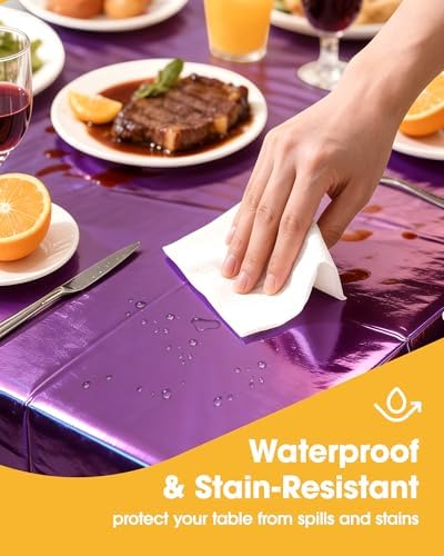 Niuara Iridescent Purple Plastic Table Cloth, 4 Pack, 54 x 108 in