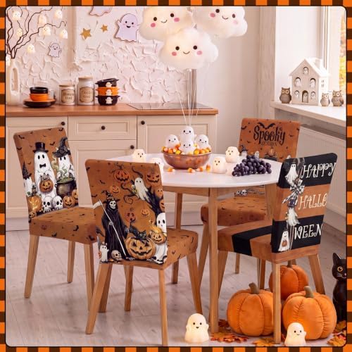 Moukeren 6 Pcs Spooky Halloween Chair Covers Ghost Dining Slipcovers