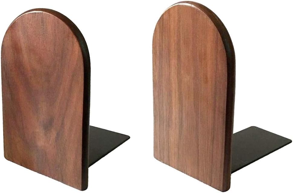 Wood Bookends / Office Book Stand / Walnut A-1 Pair / Black