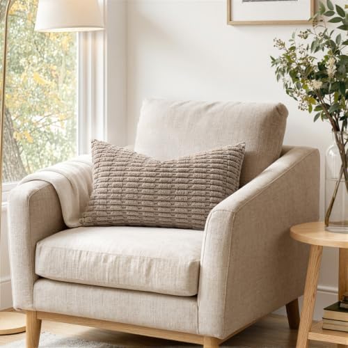 MIULEE Lumbar Corduroy Decorative Throw Pillow Covers 12x20 Light Brown