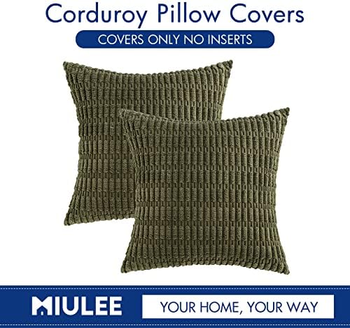 MIULEE Corduroy Decorative Throw Pillow Covers 20x20 Olive Green Pack of 2