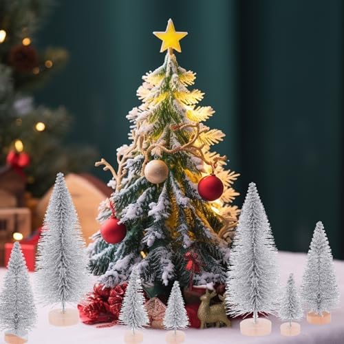 Yookat 40Pcs Artificial Mini Pine Trees Sisal Trees Bottle Brush Trees