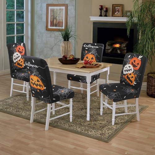 Halloween Chair Covers Set of 4 Pumpkin Ghost Spider Parsons Slipcovers