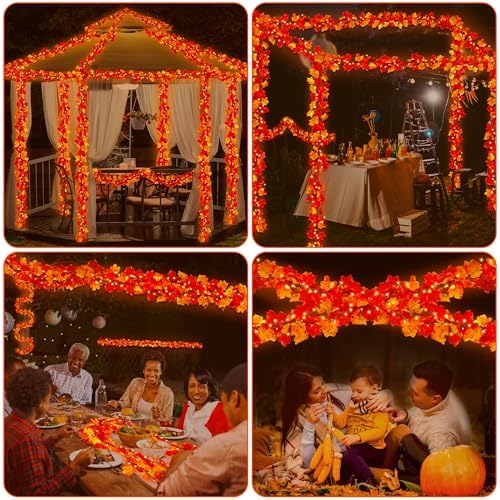 9FT Plug in Fall Garland with Lights 50 Orange Bulbs Connectable Garlands