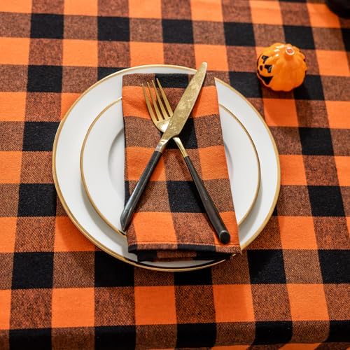 Joyfol Day 4-Pack Orange Buffalo Plaid Cloth Napkins - 17x17 Inch Halloween & Fall Checkered Dinner Napkins, Washable for Thanksgiving Table Decor (Set of 4)