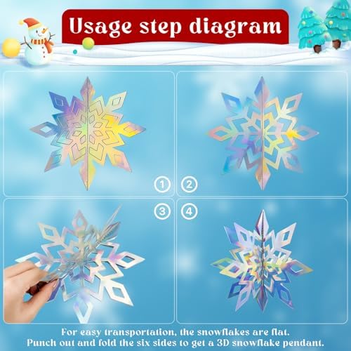 Iridescent Paper Snowflake Christmas Decoration for Trees Ceiling