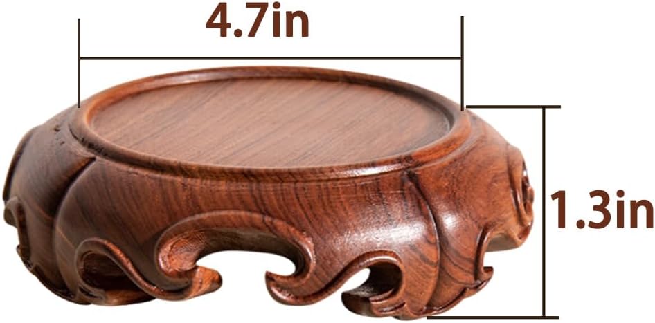 Chinese Carved Round Wooden Pedestal Asian Vase Sturdy Wood / Rosewood / 4.7" L x 4.7" W x 1.3" H