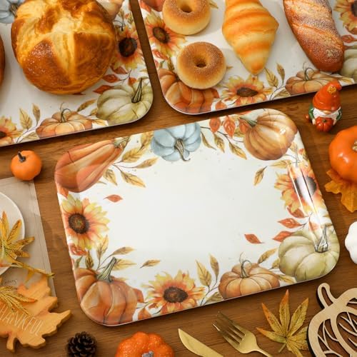 Whaline 3 Pcs Fall Serving Trays Watercolor Pumpkin Sunflower Plastic Platter Serving Dishes for Autumn Harvest Thanksgiving Party Sharing Snack Fruit Dessert