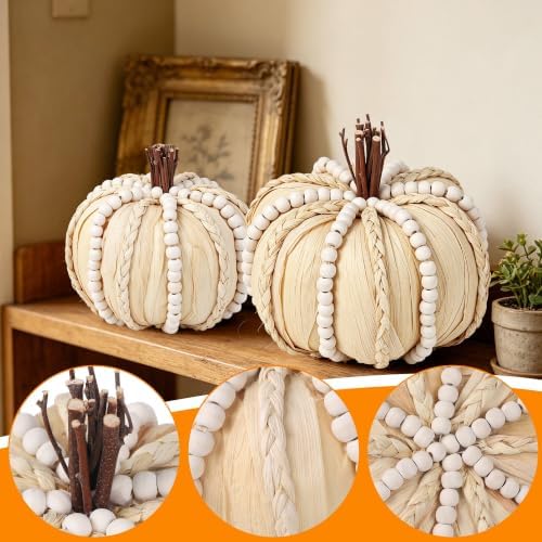 Lulu Home 2 Pcs Handwoven Pumpkins Fall Decor