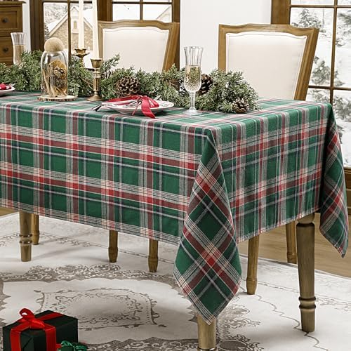 Romanstile Christmas Checkered Tablecloth Rectangle, 52 x 70 Inch, Green