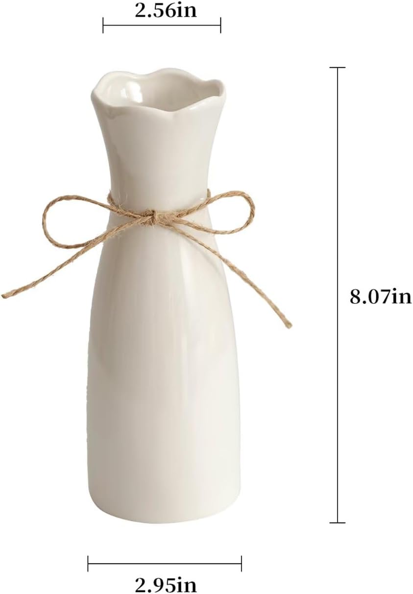 Small Vase Ceramic Jute Rope Simple Vases / White / Medium