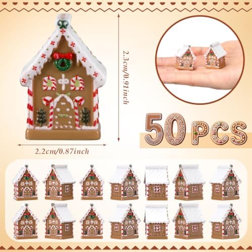 Weysat 50 Pcs Mini Christmas Gingerbread House Figurines Bulk, Basic Style