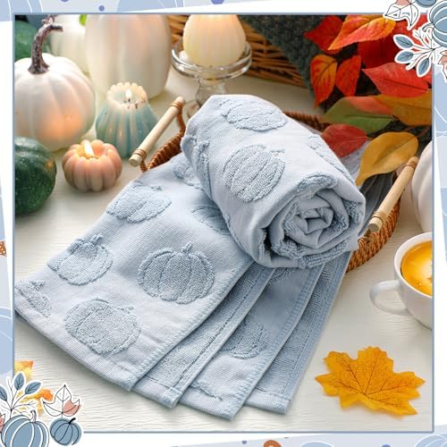 Mindsoft 2 Pcs Fall Hand Towels 3D Pumpkin Jacquard,Blue