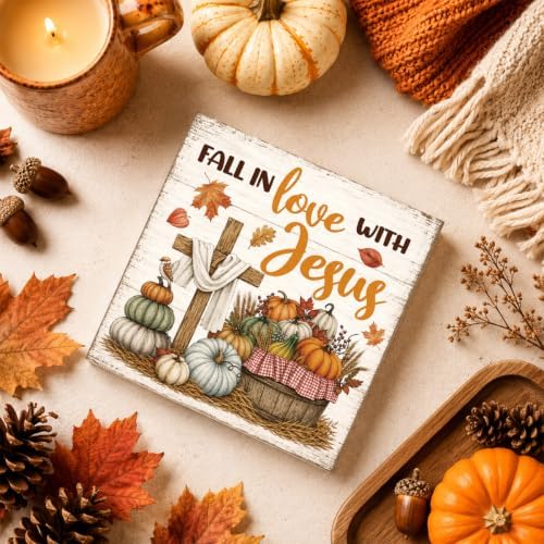 Fall Decorations for Home Fall in Love with Jesus Wood Sign Fall Decor