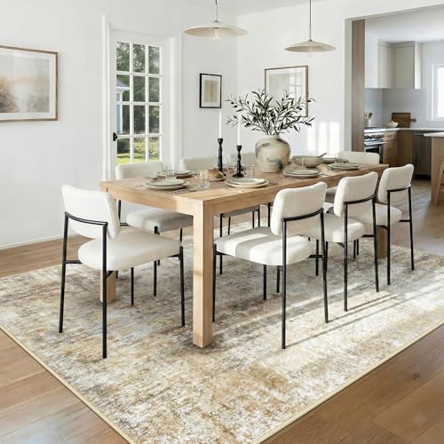 RELEANY Washable 8'x10' Abstract Area Rug for Living Room Neutral Brown