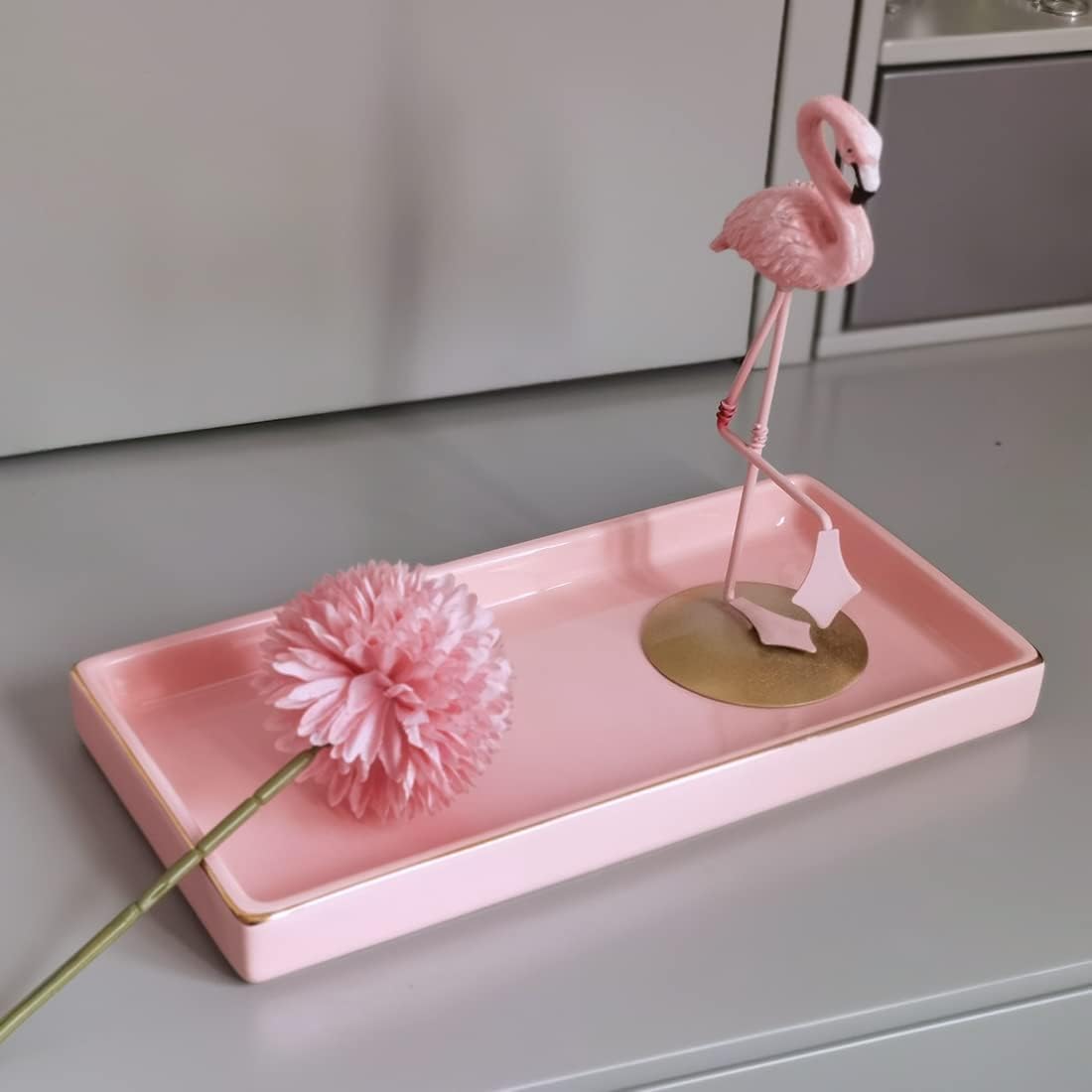 Ceramic Bathroom Tray for Countertop / Pink / 10 x 5