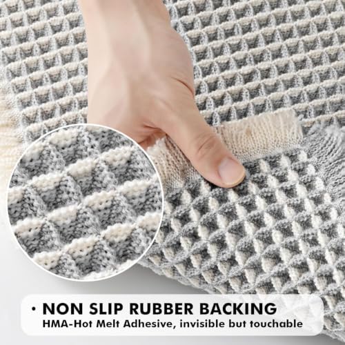 MIULEE Set of 2 Waffle Bathroom Rugs LightGrey&Cream Bath Mat 17x24 Inch