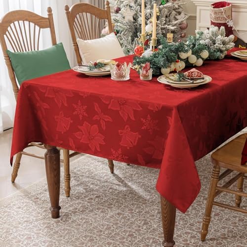 Softalker Christmas Jacquard Square Tablecloth, 60 x 60 inch, Red