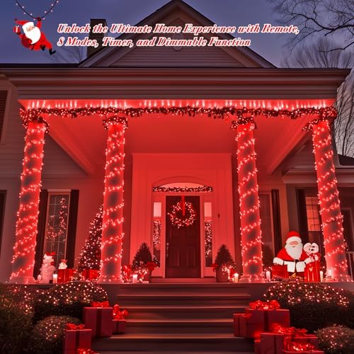 JMEXSUSS 400 LED Red Christmas Lights, 132ft String Lights Plug in