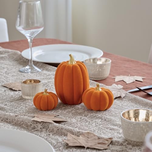 DN DECONATION Fall Pumpkin Decor, Fake Flocked Pumpkin Decoration for Home