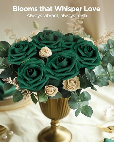 InnoGear Fake Roses 50 Pcs Hunt Green Flowers Artificial Faux Foam Floral