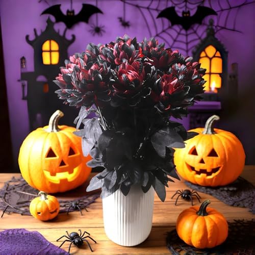 12Pcs Artificial Dahlia Flowers Black Gothic Dead Flowers for Halloween