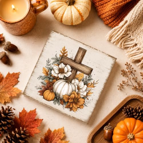 Fall Decorations for Home Christian Cross Pumpkin Wood Sign Fall Decor 5 * 5inch