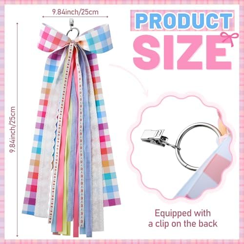 Riceshoot Wreath Bow Sash for Front Door Plaid Ribbon with Clip 9.8x23.6in