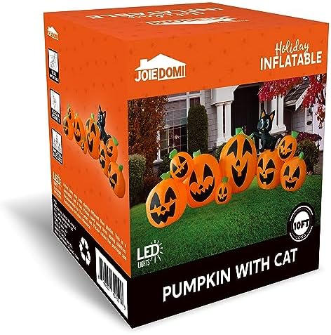 Joiedomi 10 FT Long Halloween Inflatables Outdoor Decorations, Blow Ups Inflatable Pumpkin for Yard with Witch's Cat, 8 Pcs Blow Up Pumpkin Decor for Halloween Decorations Outside
