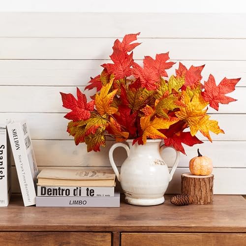 6 Pcs Fall Leaves Stems Fall Maple Leaves Silk Autumn Leaf Branch