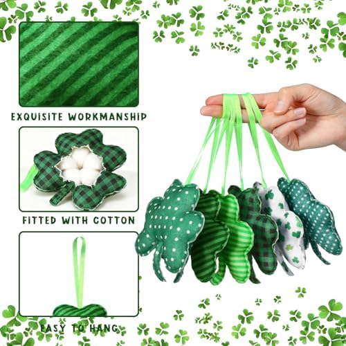 Breling 12 Pcs St Patricks Day Felt Shamrock Ornaments,Green Hanging Decor