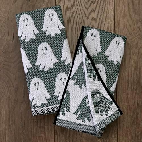 SKL Home Halloween Ghost Hand Towel Set-2pc, 100% Cotton Jacquard, Black