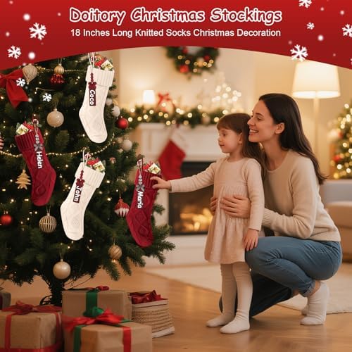 Christmas Stockings 18 Inches,Long Knitted Stocking with Name Tags