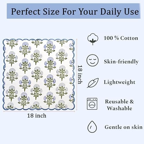 Ridhi Hand Block Print Cloth Napkins, Mughal Buta Blue, 18x18 in, Set of 4