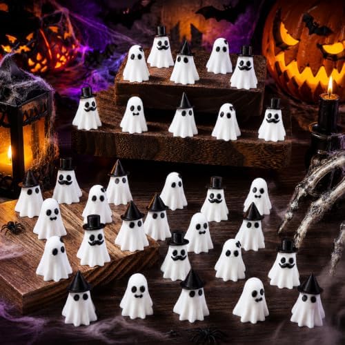 DULEFUN 50PCS Halloween Mini 3D Printed White Ghost Figure Miniatures Decor