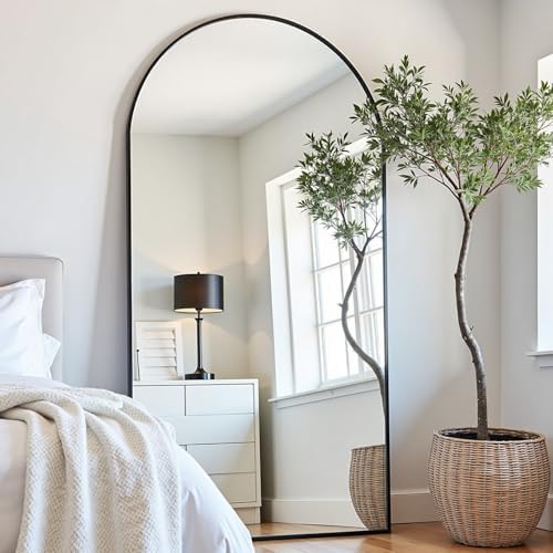 Prywot Arched Full Length Mirror, 76"x34" Free Standing Floor Mirror, Black