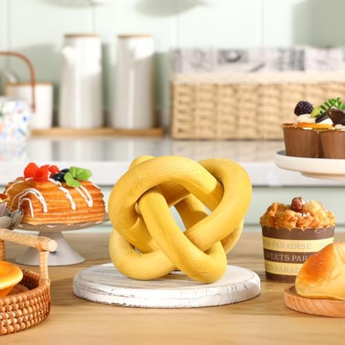 Yalikop 3 Link Wood Knot Decor Rustic Table Shelf Accents, Yellow
