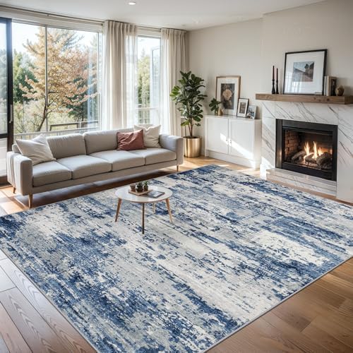 PLHXFR 6x9 Area Rug Living Room: Abstract Washable Carpet Blue Gray