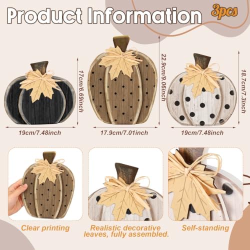 Cinnvoice 3 Pcs Fall Pumpkin Decor, Black White Pumpkin Tabletop Signs