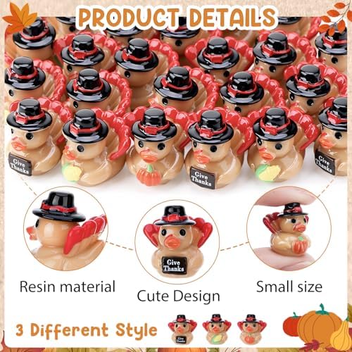 60 Pcs Thanksgiving Mini Resin Ducks, Tiny Turkey Ducks