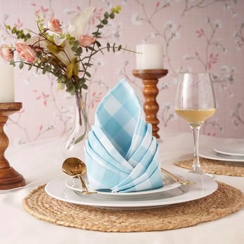 Blue Needles Gingham Buffalo Plaid Cotton Dinner Napkins Set of 12-18"x18"