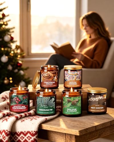 AOOVOO Winter Candles Set - 6 Pack Candles for Home Scented, 42 oz Natural Soy Wax 300 Hour Long Lasting, Winter