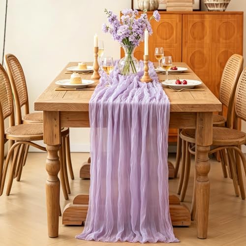 Purple Table Runner, 10FT Boho Lavender Lilac Cheesecloth Table Runner for Romantic Wedding Butterfly Birthday Baby Shower Bridal Shower Party Decorations
